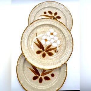 Set of 3 Hand Painted Stoneware Hearthside Salad Plates Castlewood Japan 7.5 in